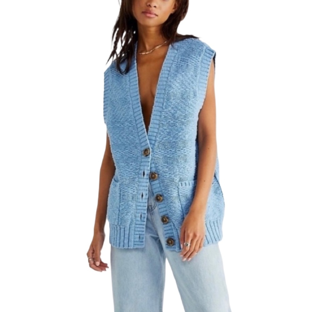 NWOT Free People Blue Cambridge Crochet Vest - size S